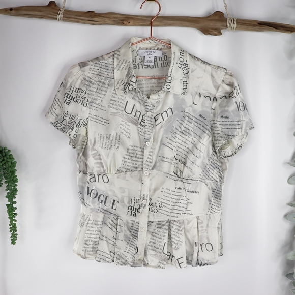 Emanuel Ungaro Tops - LIBERTE Emanuel Ungaro silk newsprint top grey